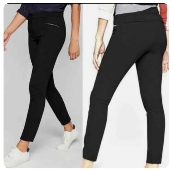Athleta Pants - ATHLETA Ponte Moto Zip Detail Workout Weekend Athleisure Skinny Black Pant SZ 4P